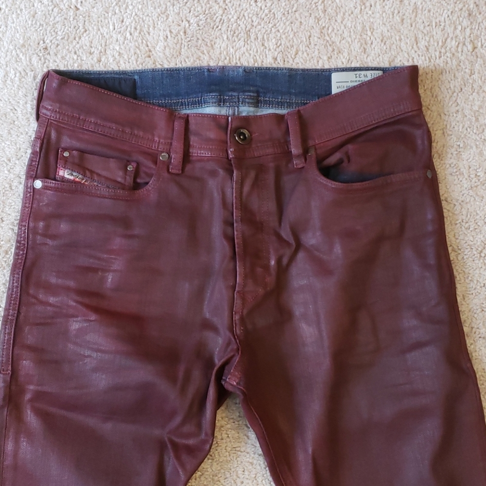 Men's red wax coated diesel jeans size 31